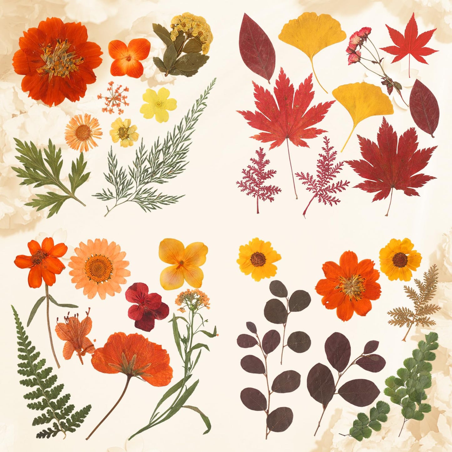 Fall Dried Pressed Flowers,100 Pcs Autumn Dried Flowers Leaves for Resin Molds Real Pressed Flowers for Crafts DIY Jewelry Molds, Scrapbooking, Candle