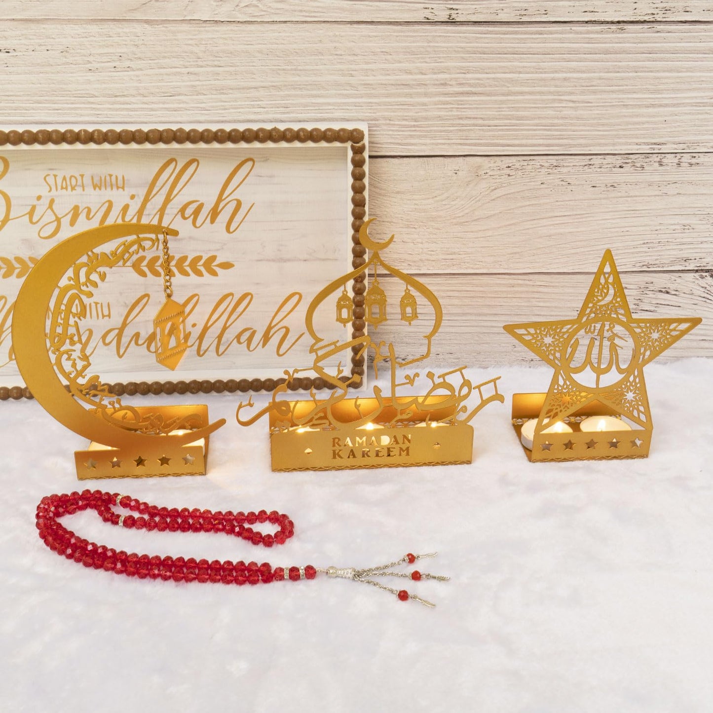 Ramadan Decorations for Home 2026 Eid Mubarak Metal Kareem Signs Islamic Muslim Mosque Arabic Stand Gold Allah Indoor Table Top Centerpiece Decor Gifts