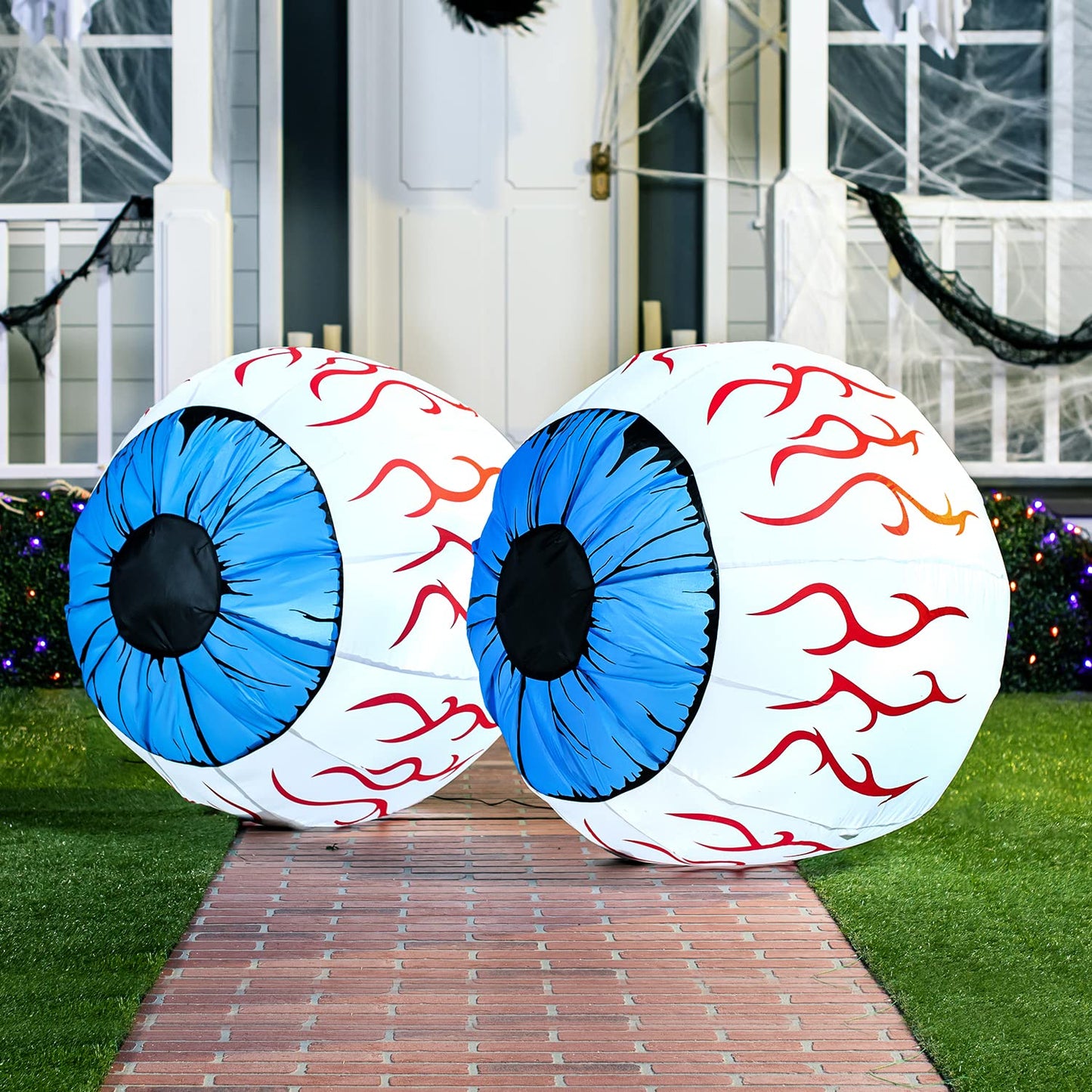3Ft Halloween Inflatable Large Set of Eyes, Light Up Eyeball with Build-in LEDs, Blow Up Inflatable for Halloween Party Indoor, Outdoor, Yard, Garden, Lawn Decorations for Yard (Blue)