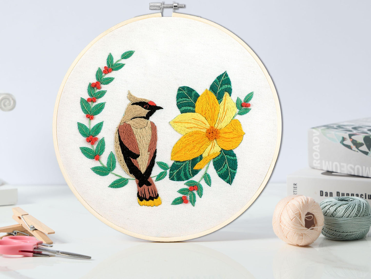4 Sets Embroidery Set for Beginners, Art Craft, Easy Sewing, Includes Embroidery Clothing, Pattern, Embroidery Hoop, Instruction Manual, Colorful Thread Needles Set (6 Pieces)
