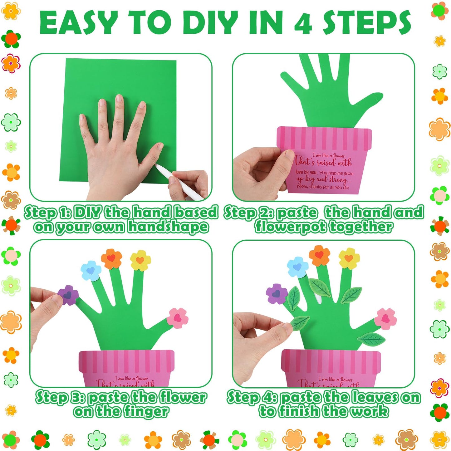 Syhood 24 Set Mother's Day Craft Kit Handprint Flowers Pot for Mom Inspirational DIY Craft Kit Gift for Home Activities