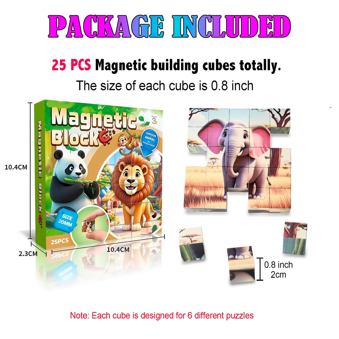 Magnetic Blocks Building Toy,Ritastar 25pcs Mine Stacking Magnet Build Cubes Cartoon Pattern World,STEM Sensory Construction Toys for Kids Gift,Educational Jigsaw Puzzle Set with 3D Zoo Animal Designs