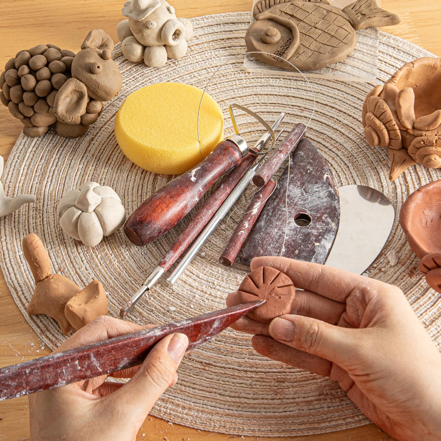 8PCS Stained Wooden Pottery Sculpting Tools, Wood Clay Cleaning Tool Set, Ceramic Modeling Tool for Carving, Molding, Cutting, Trimming, Pottery Wheel, Crafting, Beginners, Adults, Students