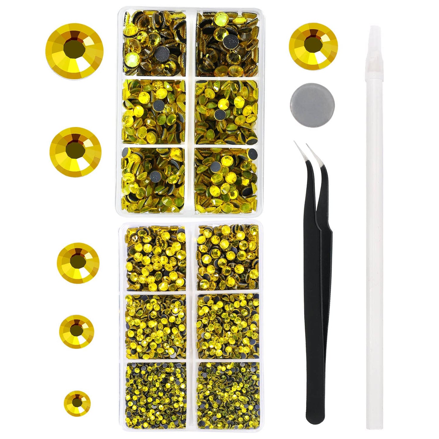 MEIBITE 6796PCS Yellow Hotfix Rhinestones Crystal Stones Glass for Fabric Clothes Shirts Sparkly Flat Back Round with Tweezers and Picking Pen (SS6~SS30 Set)