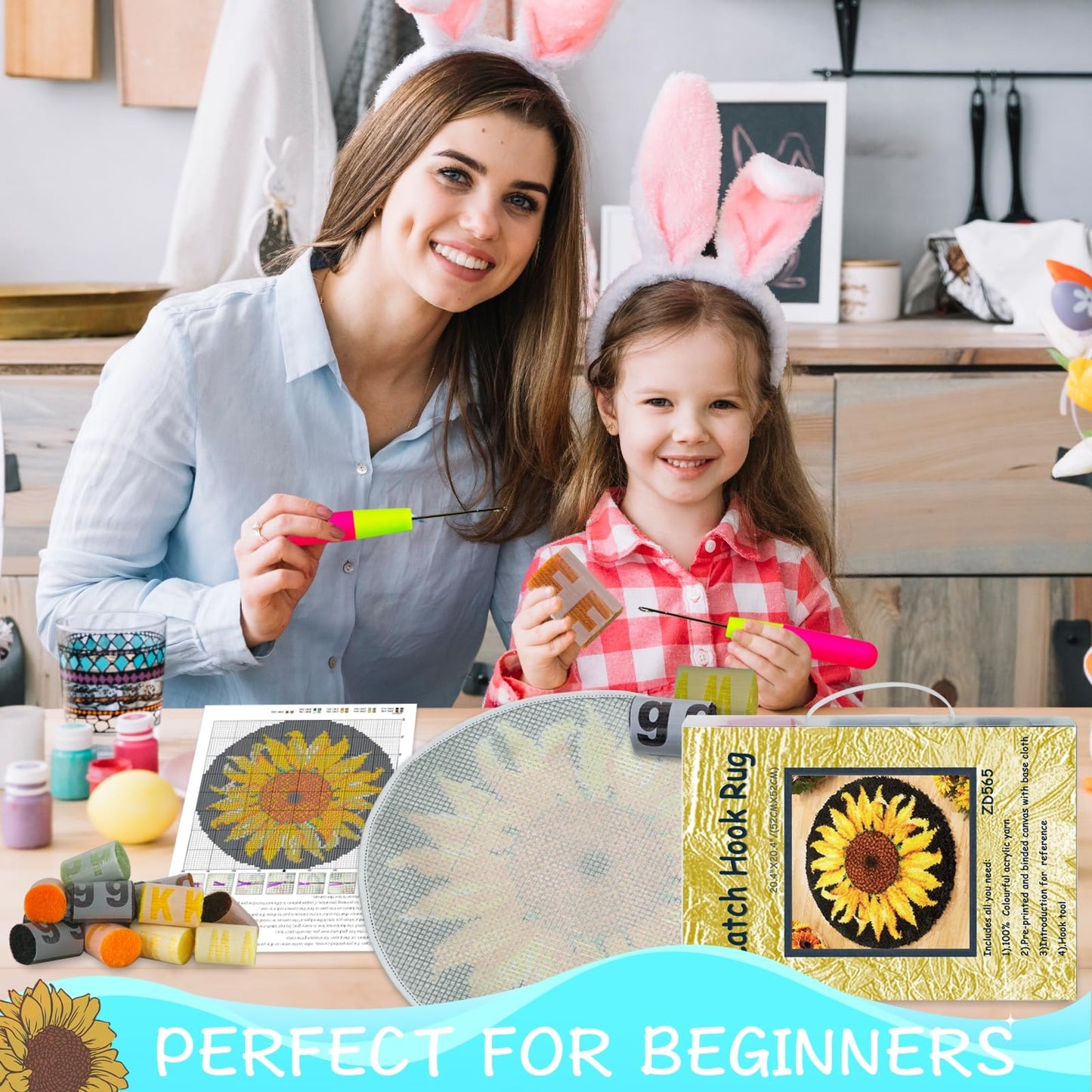 Sunset Dolphins Latch Hook Rug Kit for Adults Kids Beginners, 2 Dolphins Pattern Rug Making Craft Embroidery Tapestry Set Home Decoration 20.5X15inch