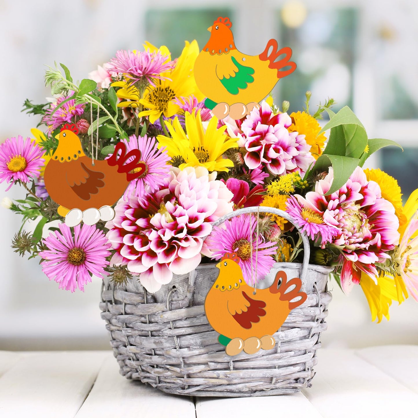 Wooden Easter Ornaments to Paint Spring Decoration Hen Cutouts Unfinished 24PCS 3.5 inches, DIY Blank Unfinished Christmas Tree Wood Discs Ornament for Home Crafts Hanging