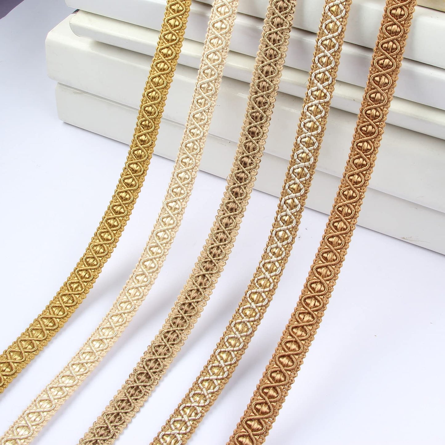Gimp Braid Trim, 0.59 Inch / 5 Yards, Gold Silver Fabric, Upholstery Trim for Sewing, Polyester, DIY Crafts, Costume, Home Decorative