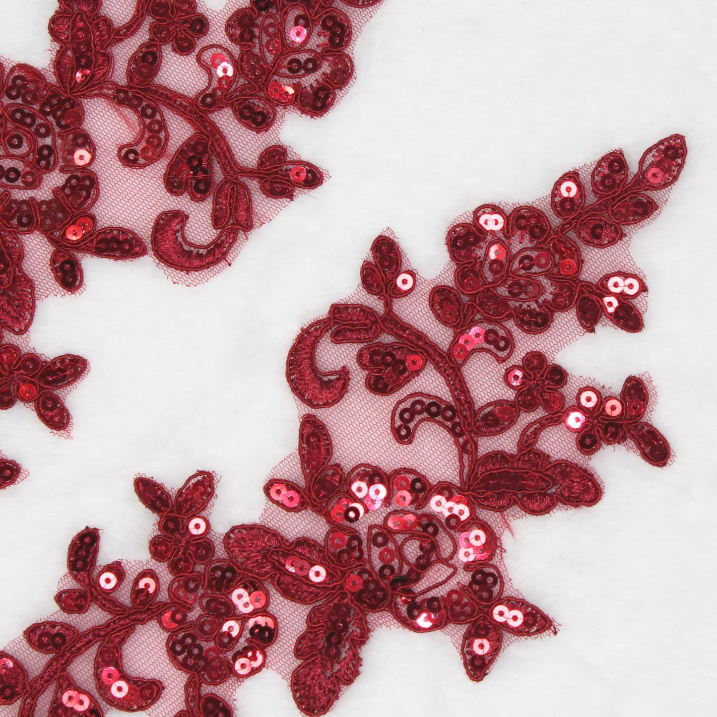 SUNMOVE Pair of Embroidery Sequin Lace Applique Sewing Flower Fabric Collar Patch Motif Wedding Gown Dress Bridal DIY Crafts （Wine）