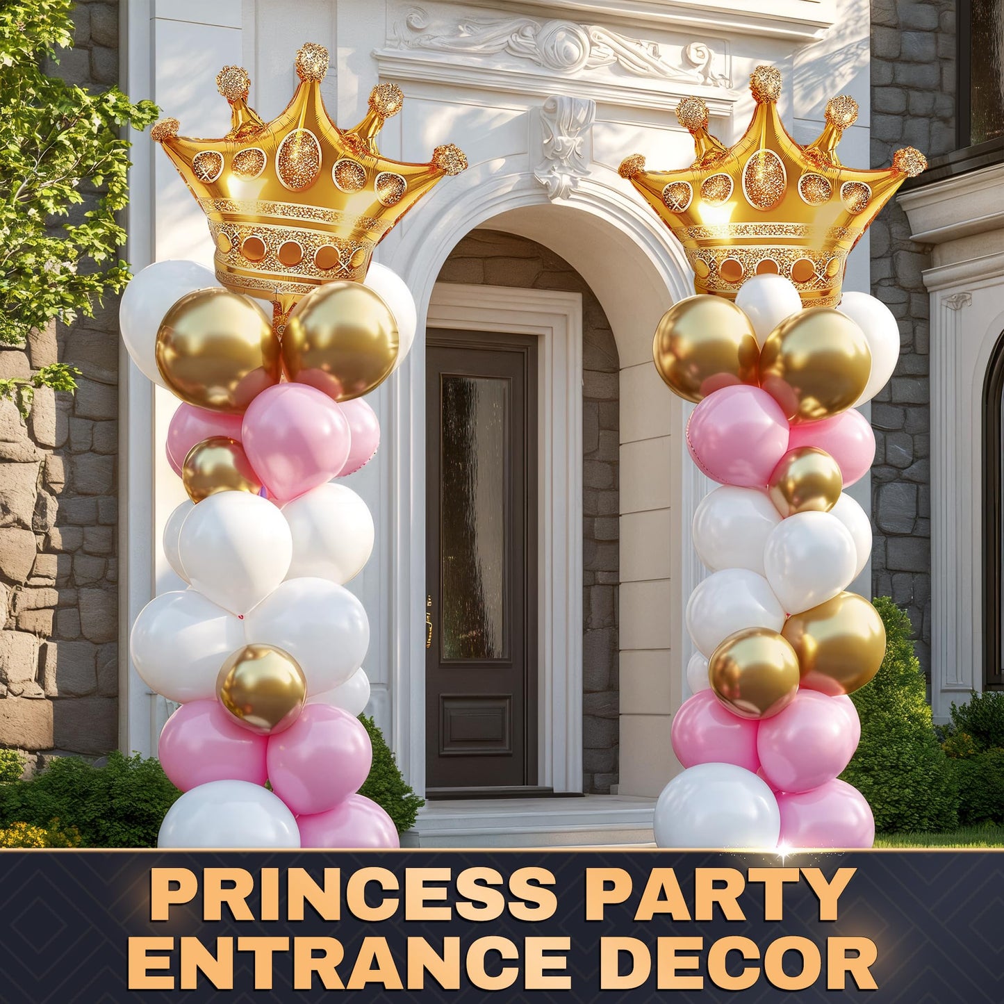 3 Pcs 38" Gold Crown Balloons – Large Gold Balloons with Royal Crown Shape, Reusable Aluminum Foil – Eye Catching Centerpiece for Princess Party Decor, Birthday Setup, Graduation and Photo Backdrop