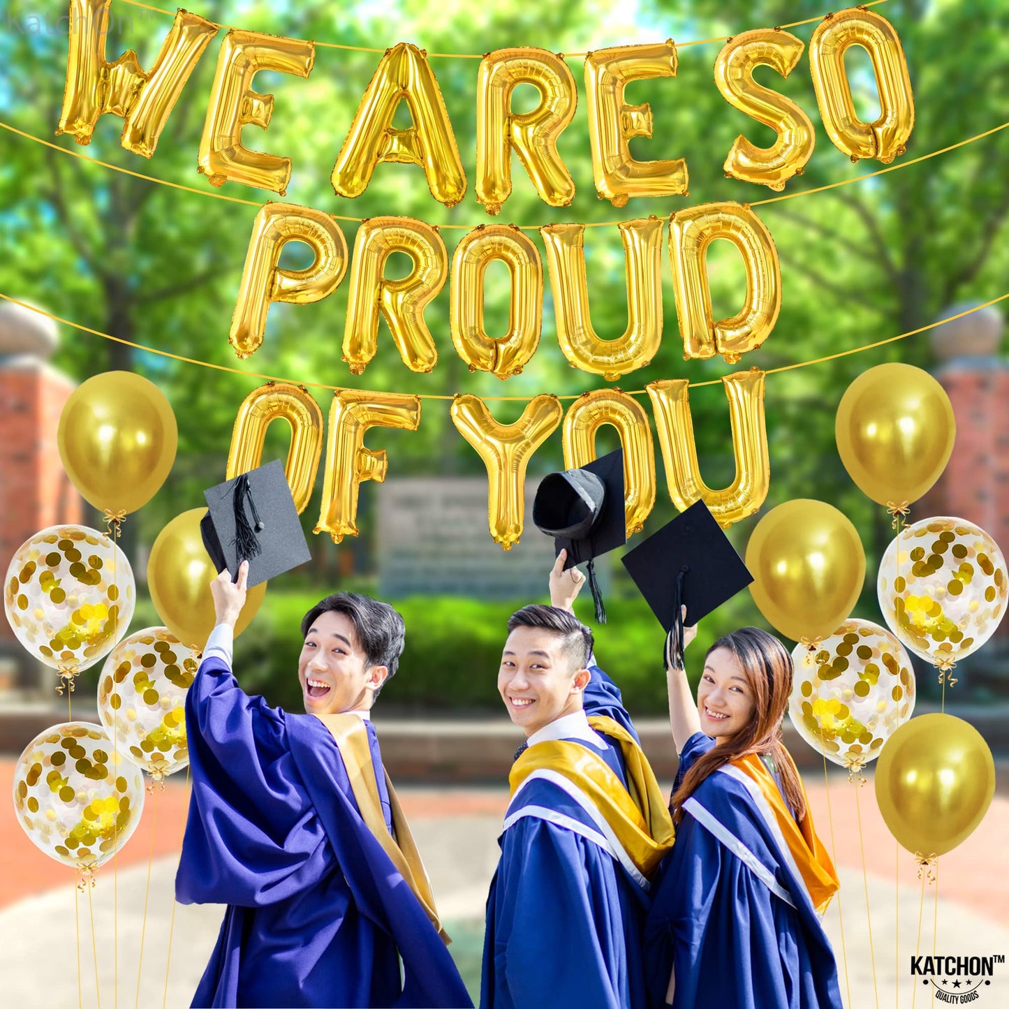 Katchon, We Are So Proud of You Balloon Banner - 16 Inch, Pack of 27 | Foil Gold Balloon Banner For Graduation Decorations 2026 | Grad Party Decor, 2026 Graduation Decorations