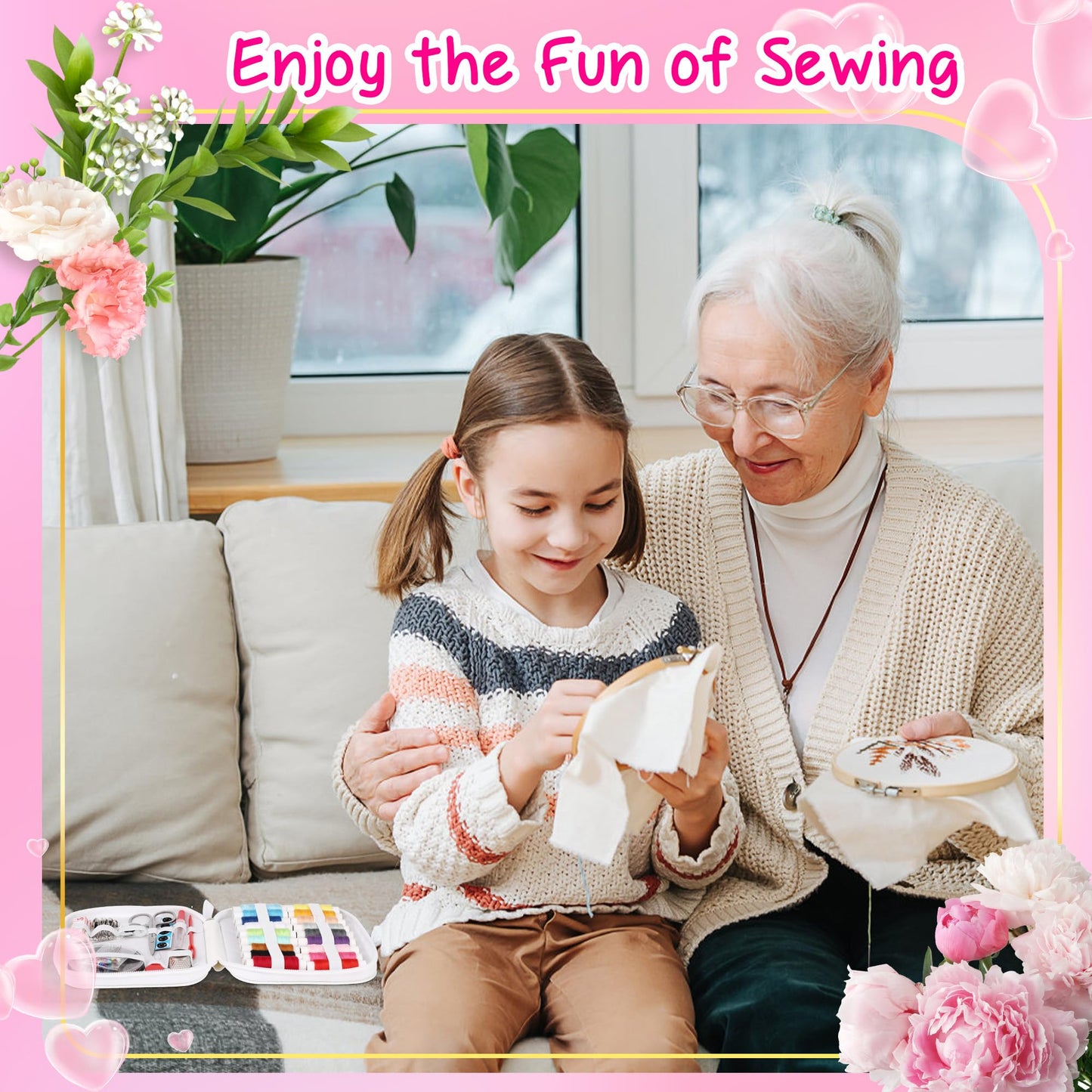 Sewing Kit Mothers Day Gifts for Grandma Women Nana, Sewing kit Small Portable Sewing Supplies Accessories with Carrying Case Contains Thread, Needle, Scissors, Measure Tape, Thimble