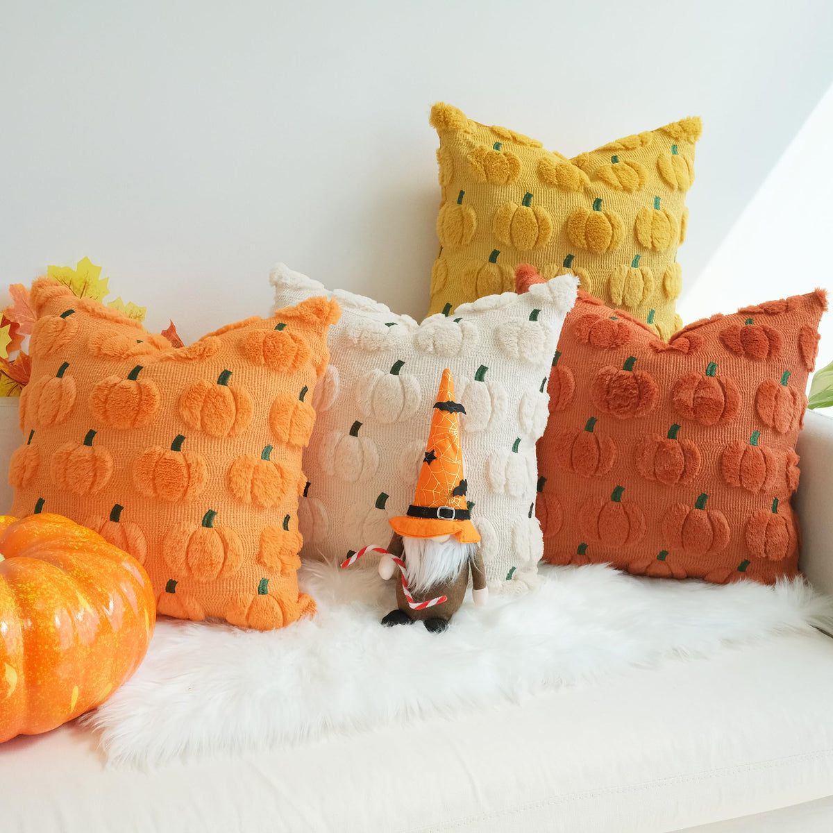 JOJUSIS Decorative Pillow Covers, Fall Pumpkin, 18" x 18", 4-Pack