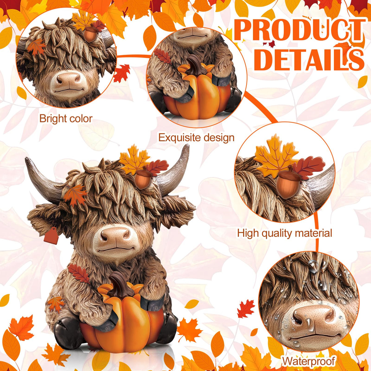 Karenhi 2 Pcs Fall Highland Cow Figurines Resin, Autumn Tabletop Decor
