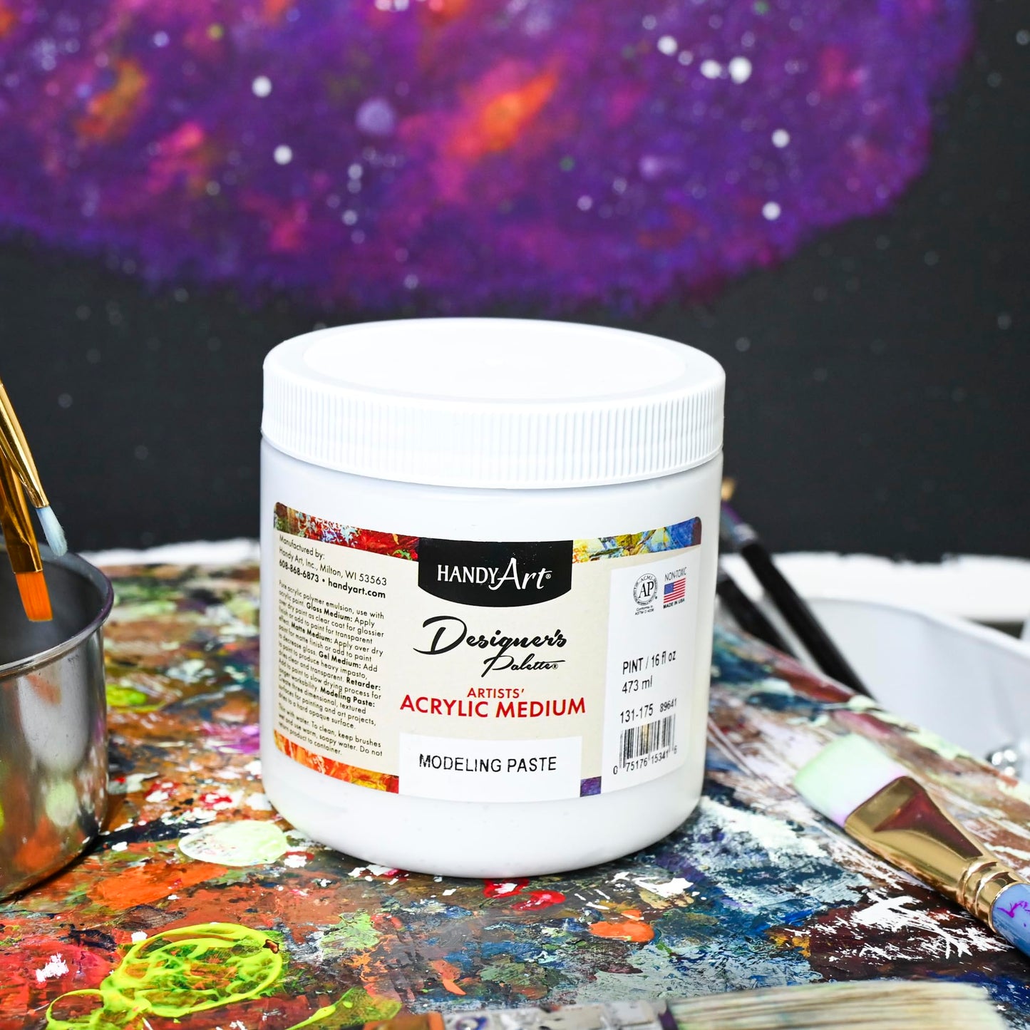 Handy Art Modeling Paste, 16 oz, Opaque White Finish, Creates 3D Sculptural Texture & Impasto Effects, Artist Quality Medium Dries Hard & Sandable, Certified Safe & AP Non-Toxic, Made in USA