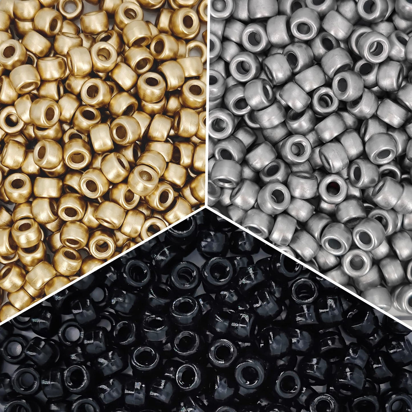 600PCS 6x9mm Pony Beads Bulk, Silver and Gold Pony Beads for Bracelets Making Kit, Kandi Beads, Hair Beads for Braids, Craft Beads for Jewelry Making (Gold)