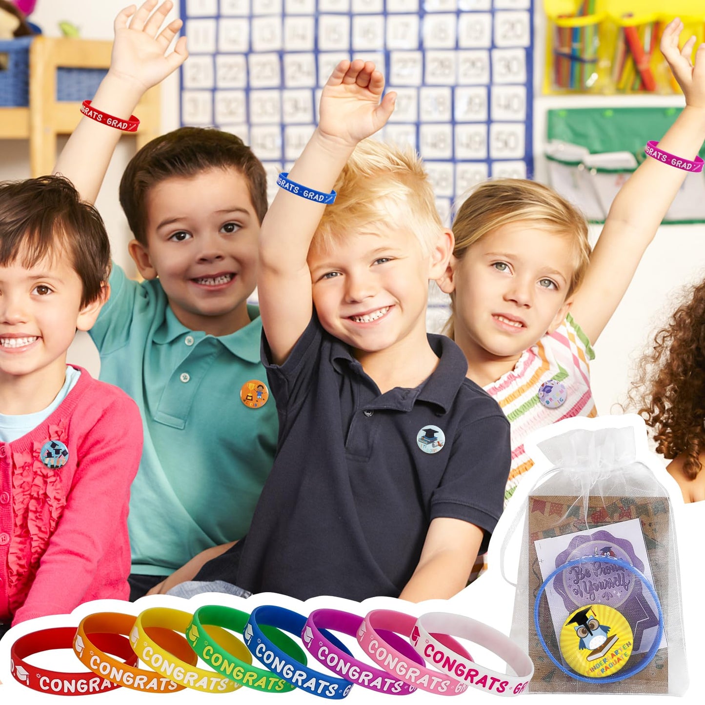 fethwoin 120Pcs Kindergarten Graduation Gifts for Boys and Girls, Congrats Grad Kinder Graduation Gifts 2026, Kids Grad Wristbands Pins Presents for Pre k Graduation Party Decorations Favors
