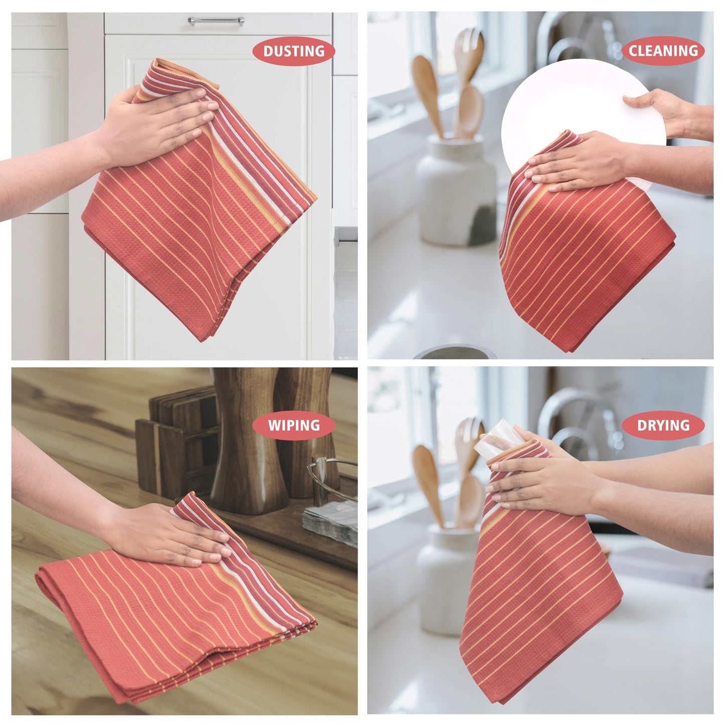 Urban Villa Fall Kitchen Towels 100% Cotton Highly Absorbent Dish Towels Rust Color Set of 6 Size-20"X30" Waffle Salsa Stripes Thanks Giving Dish Cloths & Dish Towels with Hanging Loop Tea Towels