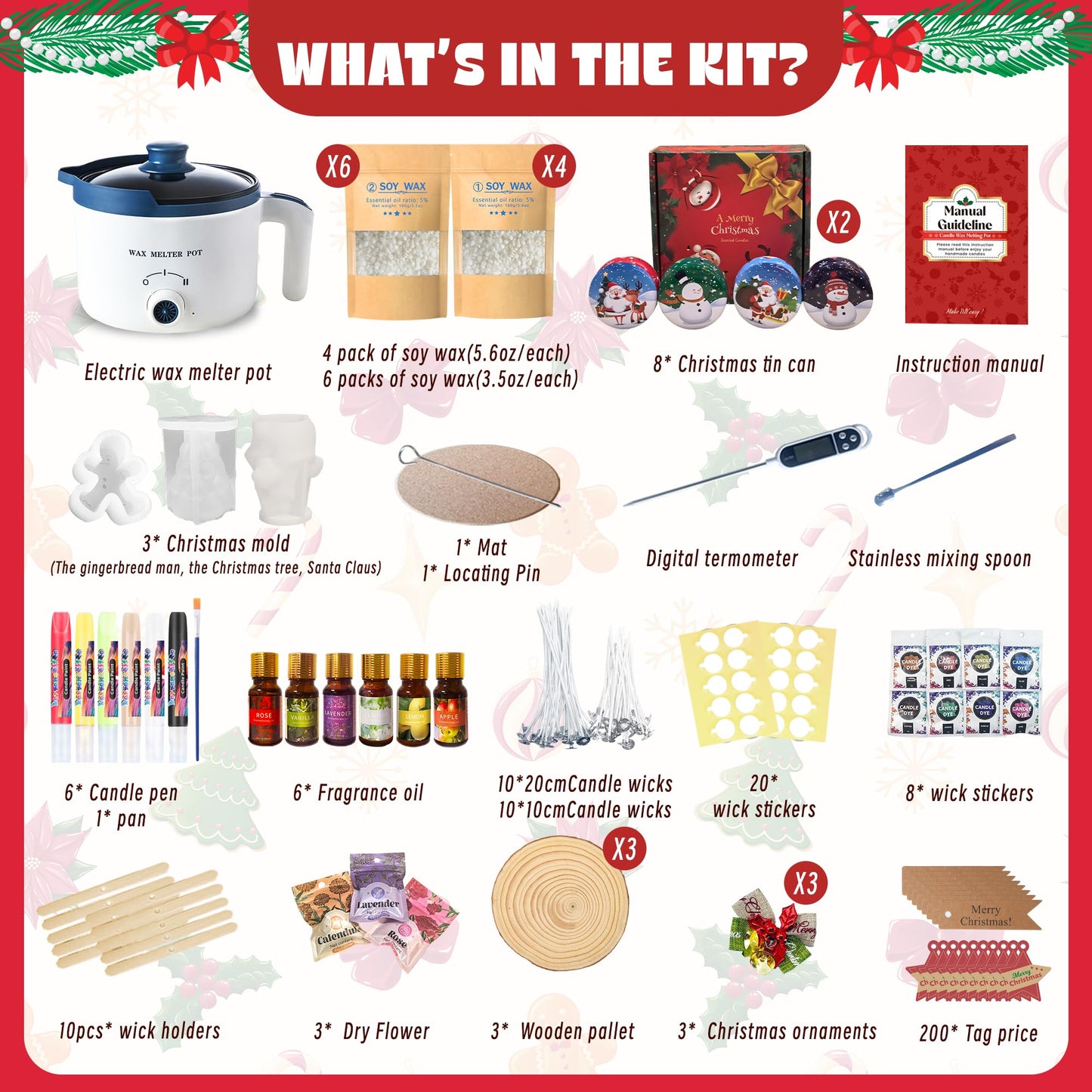 Luxury Soy Candle Making Kit with Molds, Make Your Own Scented Candles at Home with Wax Melter, Candle Wax Pen & Fragrances, Dried Flowers, All-in-One Wax Melt Kit and Moulds