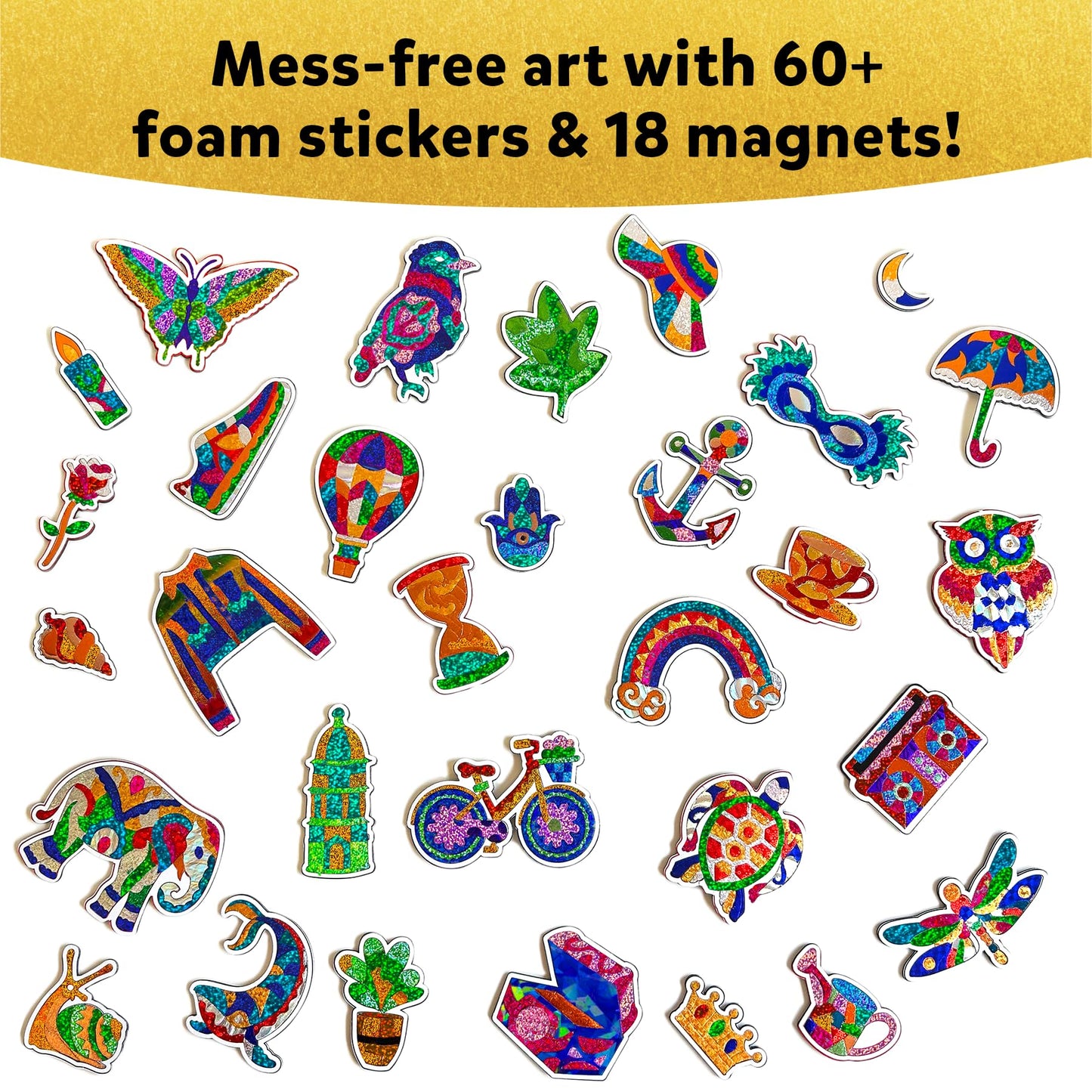 Foil Fun - Pretty Patterns, 18 DIY Magnets Mess-Free Art, Colorful Creative Party Activity, Craft Kits, 60+ Foam Stickers, Easter Gifts for Kids, Teens, Adults, Families