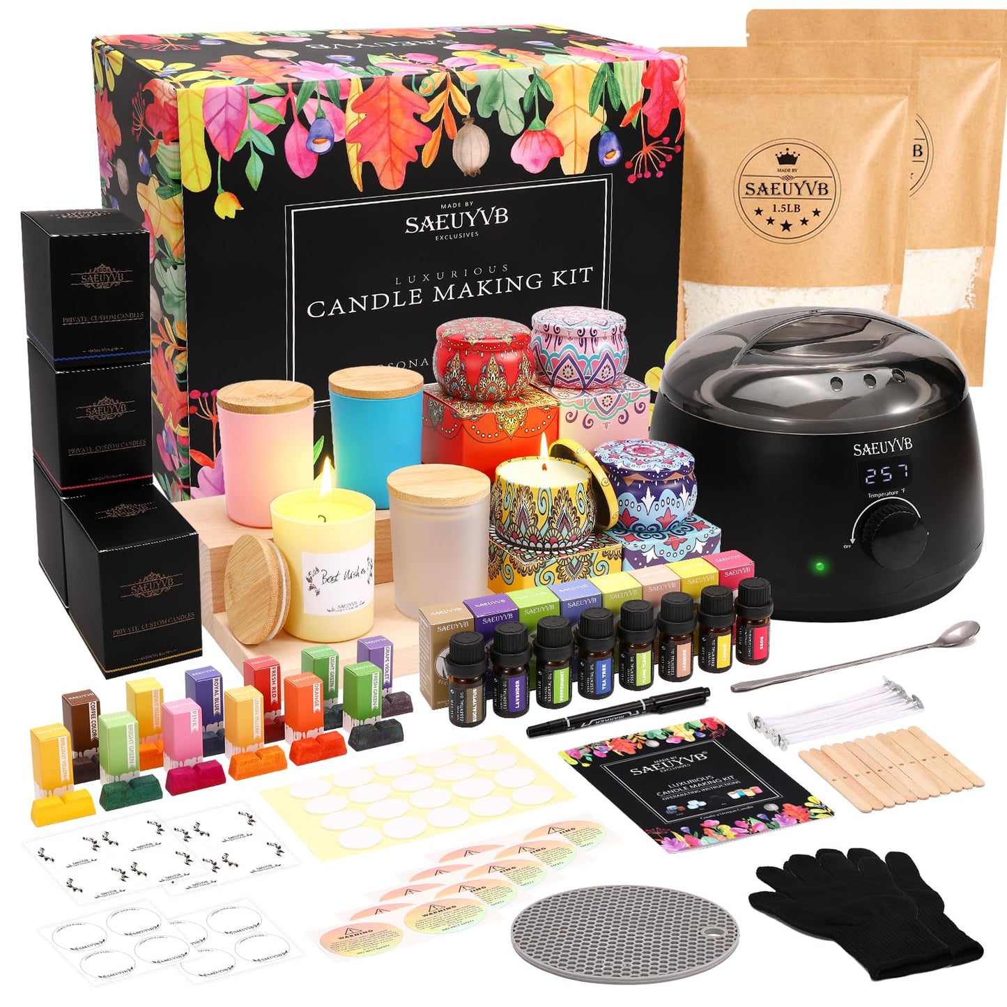 Candle Making Kit,Candle Making Kit for Adult with Wax Melting Pot,DIY Starter Soy Candle Making Supplies/Kit - Perfect as Home Decorations