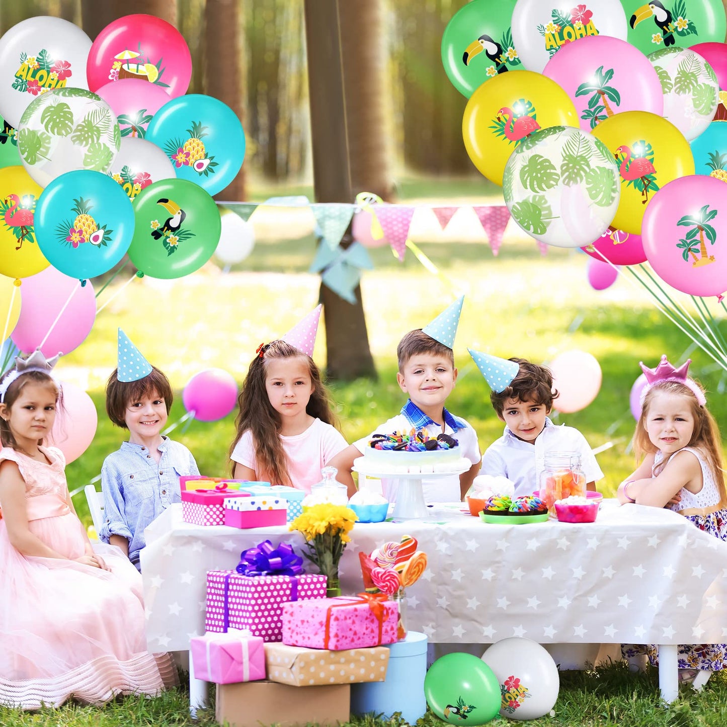 Zhanmai 50 Pcs Hawaiian Party Balloon Decorations, Aloha Tropical Luau Latex Balloons for Hawaiian Luau Party Summer Beach Birthday Tiki Bar Wedding Supplies(Happy Summer)