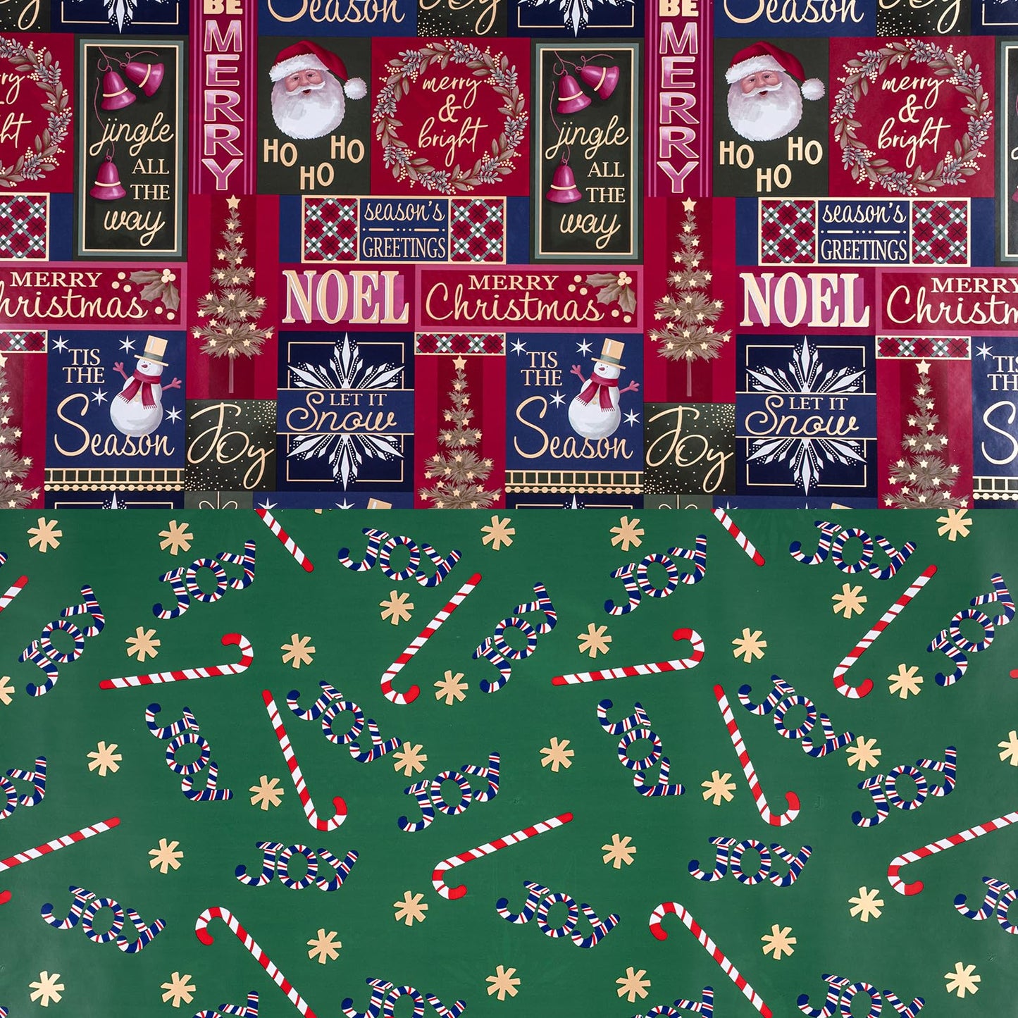 Reversible Wrapping Paper Roll - Mini Roll - Christmas Santa Claus, Snowman and Candy Cane Pattern Great for Christmas, Party, Holiday - 17.5 Inches X 32.8 Feet