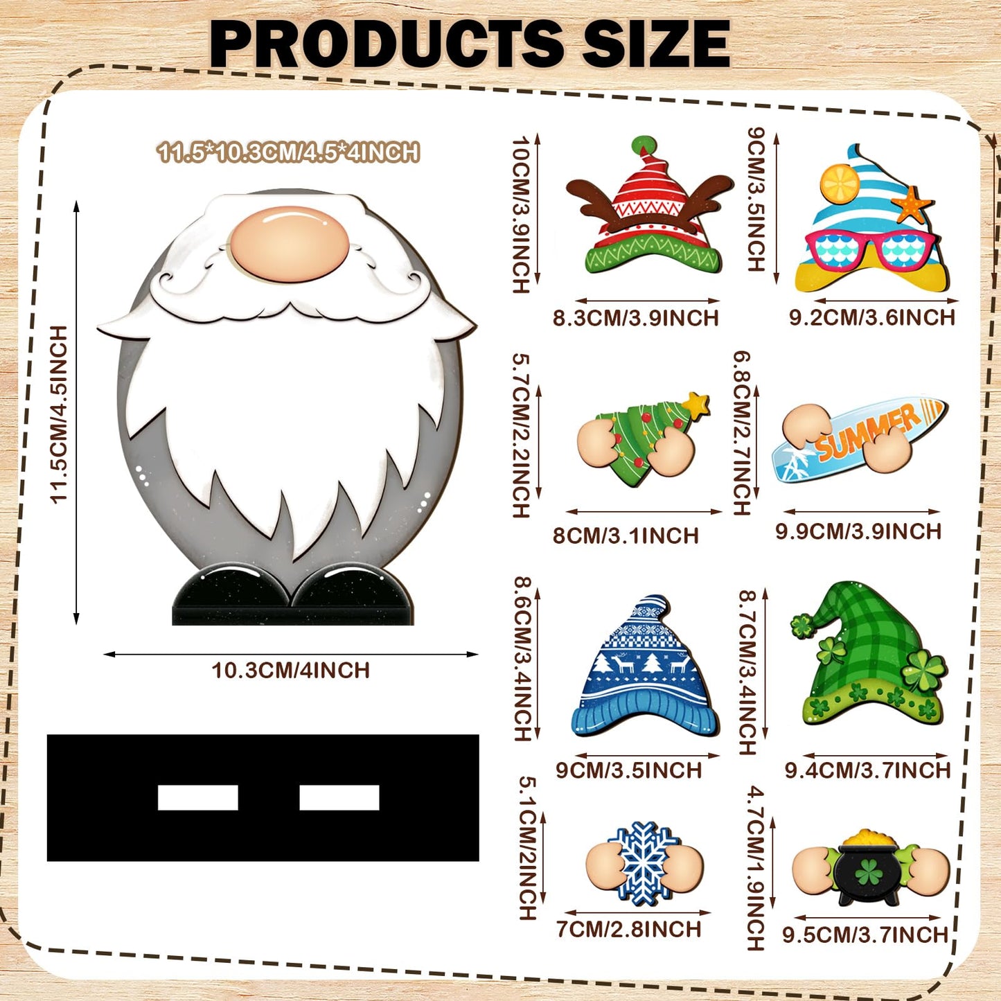 34 Pcs Christmas Interchangeable Wooden Gnome Decor DIY Holiday Christmas Seasonal Tiered Tray Decoration Gnomes with Magnet Pieces Welcome Sign for Xmas Holiday Decorations (Classic)