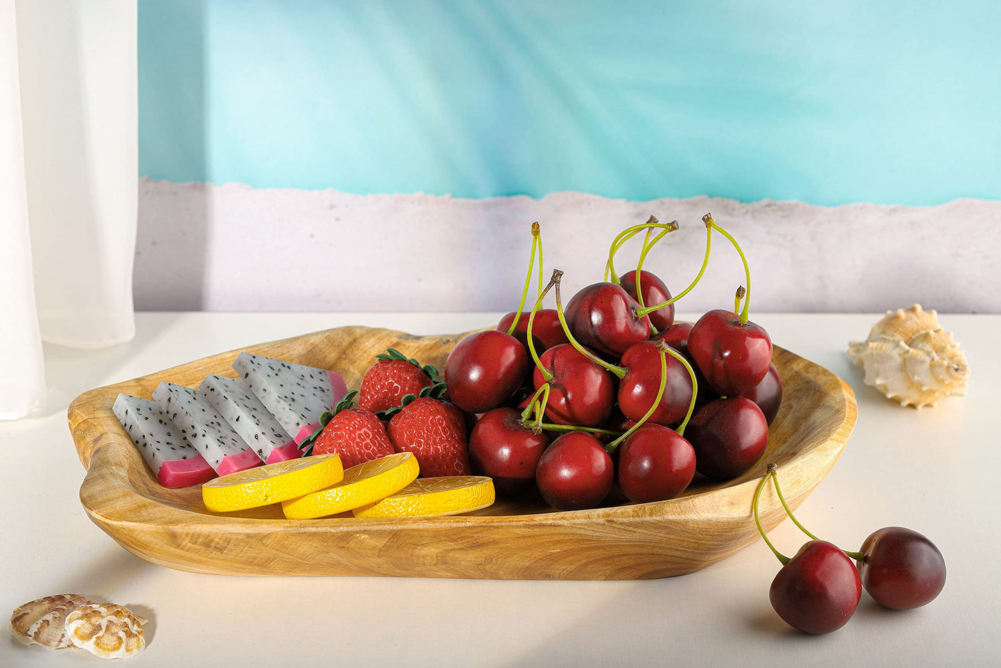 Natural Fir Root Wood Dish Bowl, Handmade Wood Serving Platter Tray Plate,Wooden Plates for Sandwich Bread Fruit Salad Snack Dough Candy Serving Appetizer Display (11.4"x7.5")