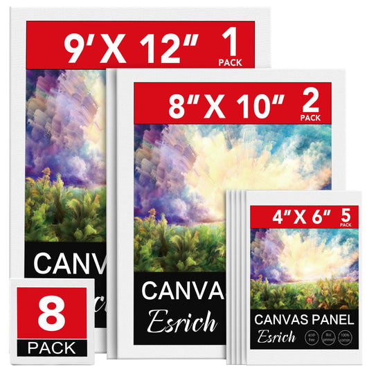 Canvases for Painting 8Pack Painting Canvas with 9x12,8x10,4x6,Canvas Panels for Oil Paint,Watercolor,Acrylic Paint,Gouache and Tempera.