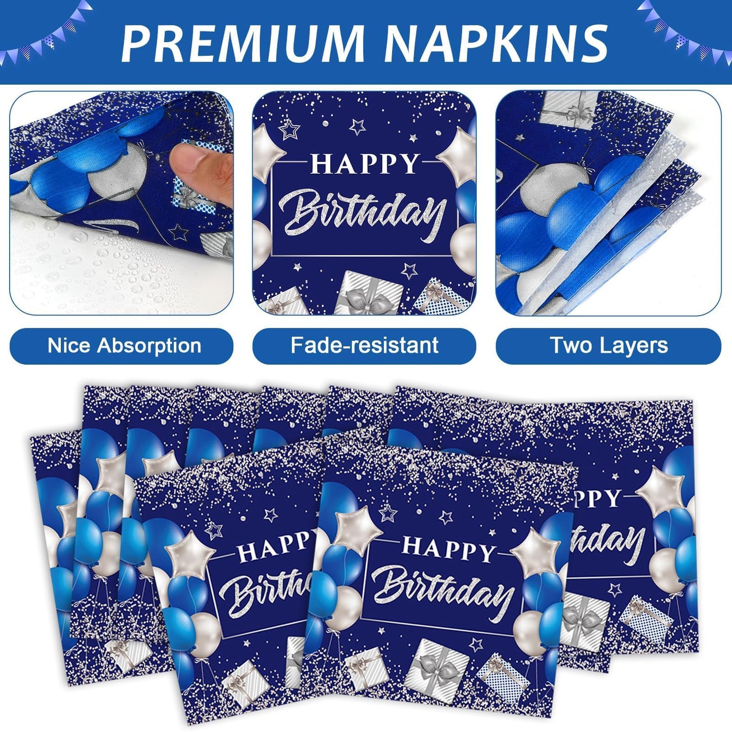 gisgfim 96 PCS 13th Birthday Party Supplies 13th Birthday Plates and Napkins Official Teen 13th Tableware Blue and Silver Dinnerware Set 13 Years Old Party Decorations Favors for Boys Girls Serve 24