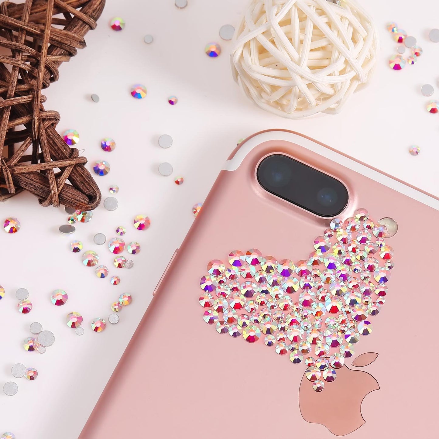 3456 Pcs Crystals Diamond Rhinestones AB Clear Flat Back Round Gems Flatback Glass Crystals Mixed Size Crystals Gems for Crafts Nail Clothes Shoes Makeup Bags Decor, 6 Sizes (Iridescent)