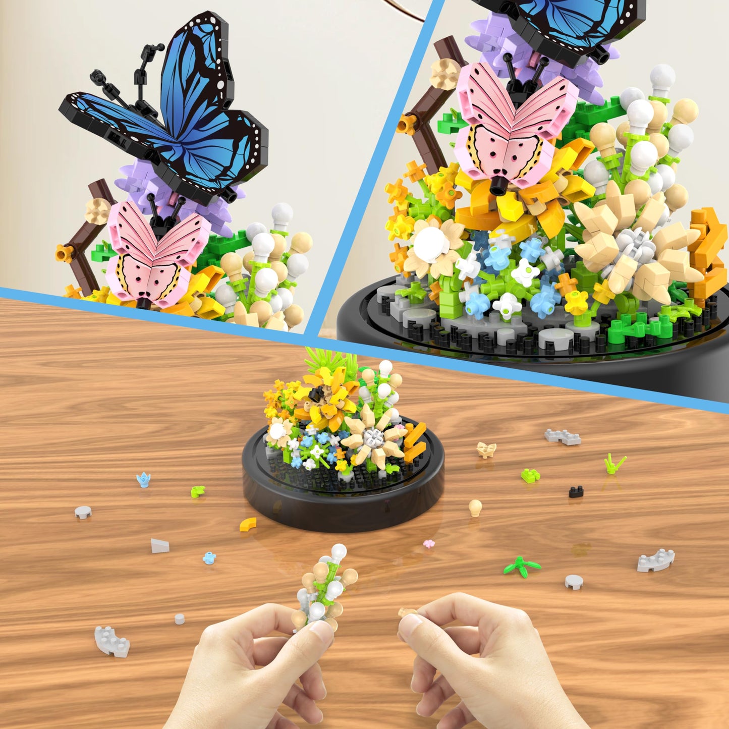 QIFUN Flower Bouquet Building Kit, 530 Pcs Butterfly and Flowers Mini Bricks Building Blocks Sets, Valentines Day Gifts for Her Him Valentine's Day Gifts for Her Mom Women Girlfriends(Butterfly)