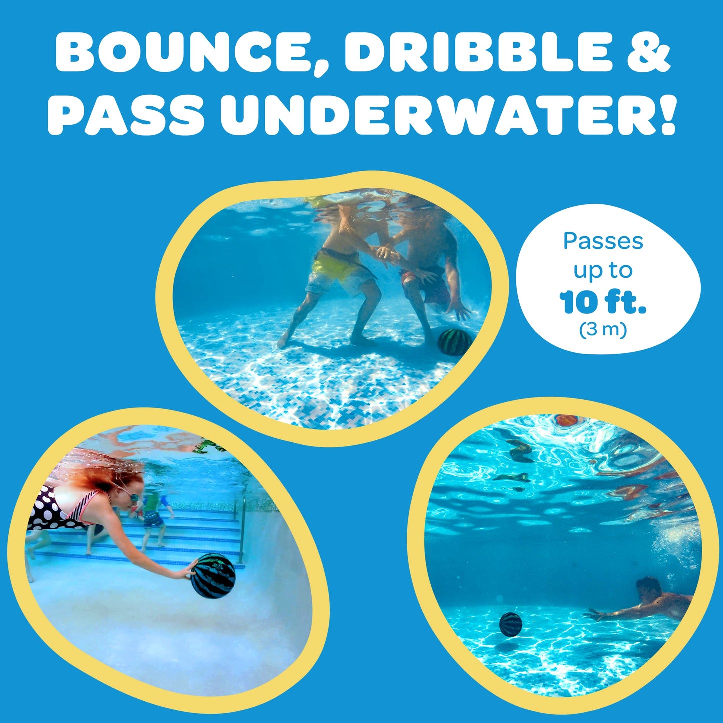 Watermelon Ball – The Ultimate Swimming Pool Game for Under Water Passing, Dribbling, Diving and Pool Games for Teens, Kids, or Adults, Balls Fills with Water, Blue, 9 inches