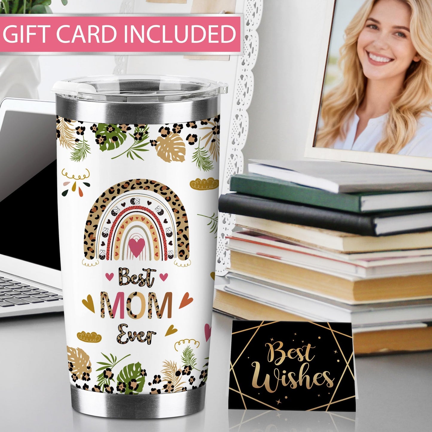 Hexagram Mom Birthday Gifts from Daughter, Best Mom Ever 20 oz Tumbler, Mothers Day Moms Gifts from Son, Moms 18/8 Stainless Steel Coffee Cup with Lid, Mothers Day Mama Present
