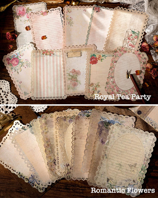 60 Sheets Lace Edged Scrapbook Stationery Paper Assorted Set - 6 Pack Vintage Paper for Letter Writing Scrapbooking Embellishments Planner Bullet Junk Journal Supplies Collage Background 4.9x6.9 Inch