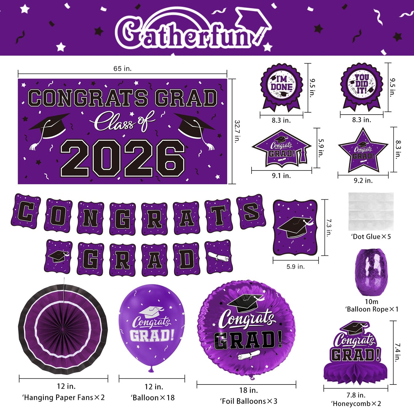 Purple Themed 2026 Graduation Decorations Set - Congrats Grad Banner, Class of 2026 Backdrop, Balloons & Streamers Kit - Complete Party Supplies for High School & College Celebrations
