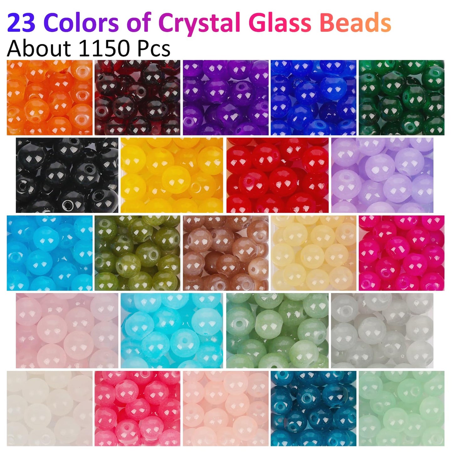 XSEINO 1150 Pieces 8mm Round Glass Beads for Jewelry Making, 23 Colors Crystal Beads for Bracelets Jewelry Making and DIY Crafts
