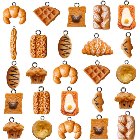 60 Pieces Handmade Simulation Food Bread Toast Pendant Charms Hanging Food Charms DIY Baking Charms for Earrings Imitation Resin Charms for Jewelry Making for Children Girls DIY Craft