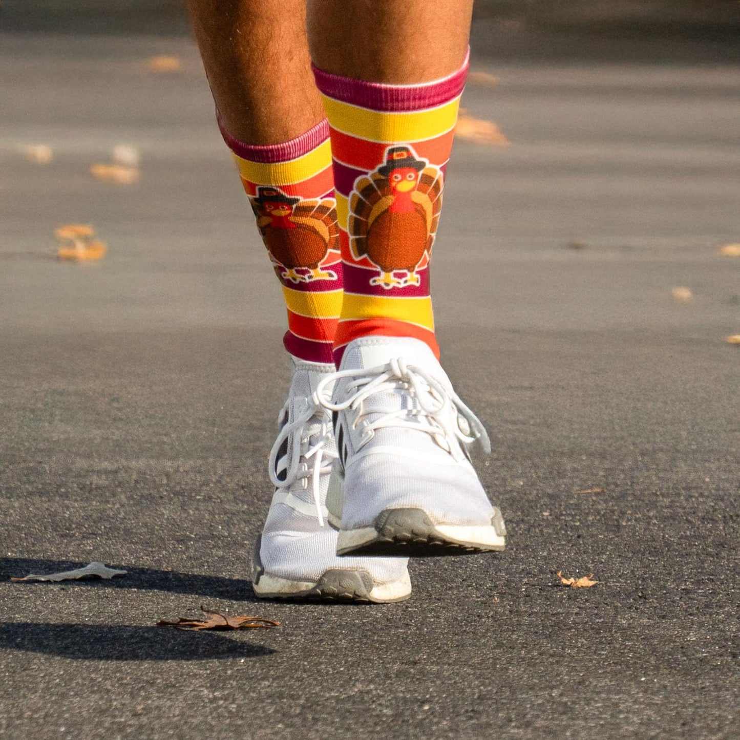 Gone For a Run Turkey Mid Calf Socks | Run Now Gobble Later Running Socks | Turkey Trot, Fun Running Socks | Small