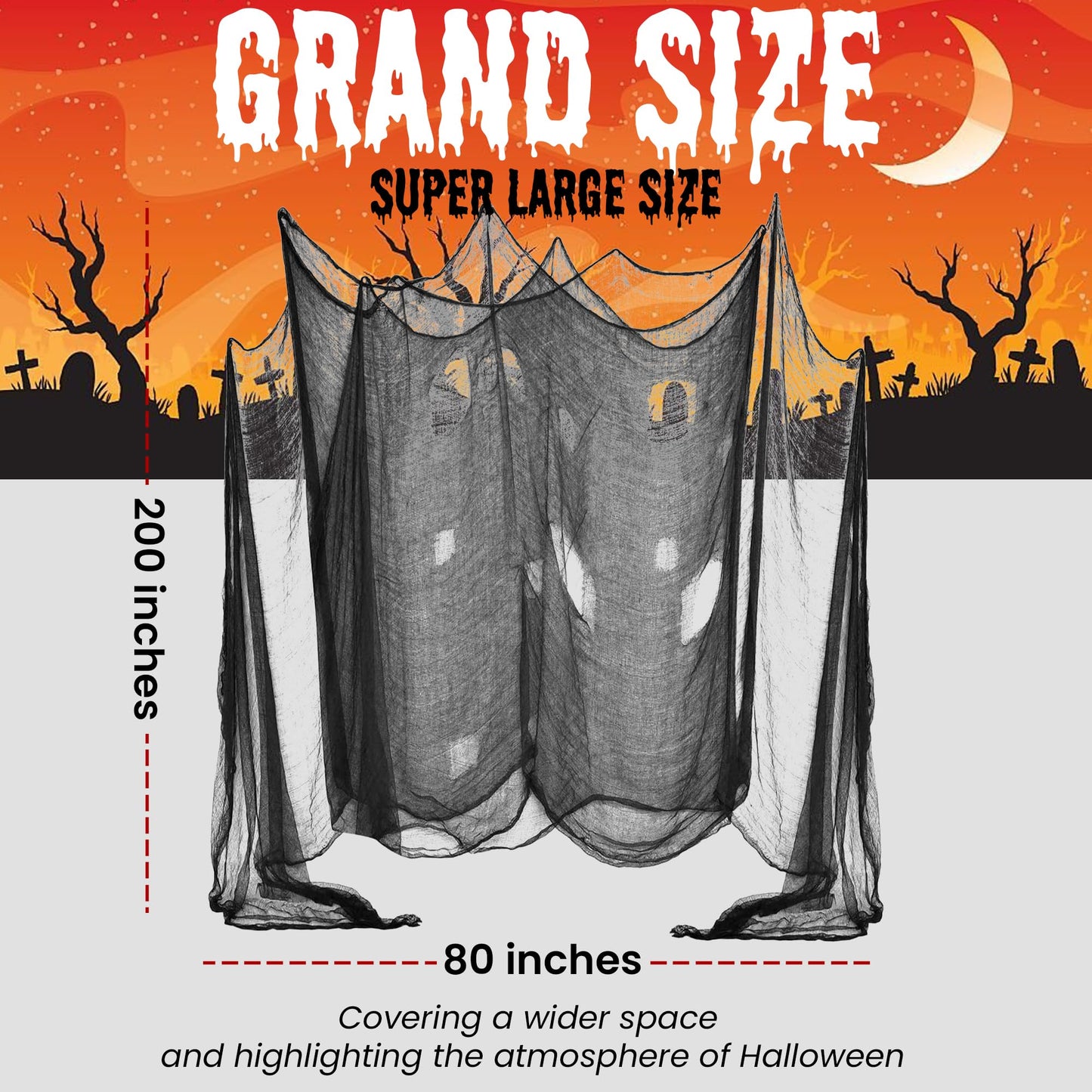 DealKits (48 x 240 in.) Halloween Creepy Cloth, Spooky Giant Cheese Cloth Tapestry for Halloween Party Supplies Decorations Outdoor Yard Home Wall Decor, Black