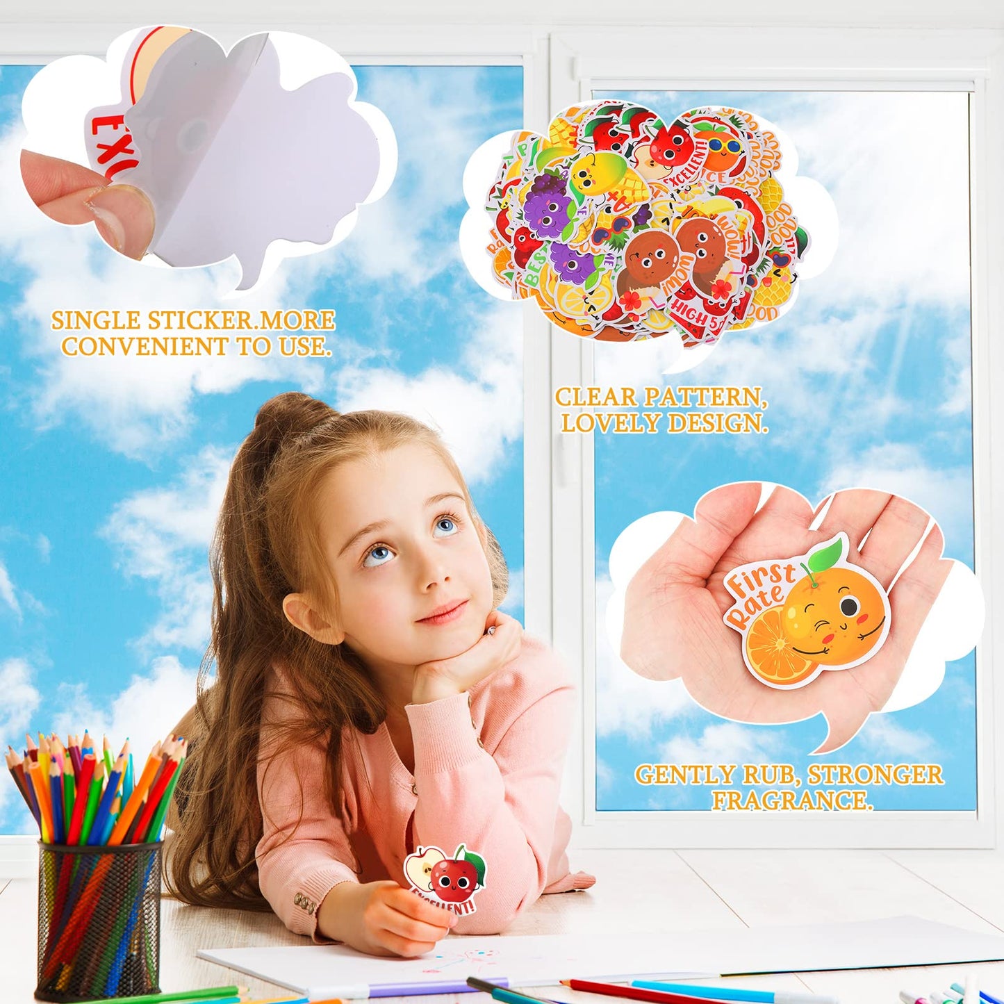 Jetec 300 Pcs Scratch and Sniff Sticker for Kids Smelly Scented Motivational Reward Stickers Teacher Incentive Positive Decal for Student Classroom Chart School Supplies(Fruity)