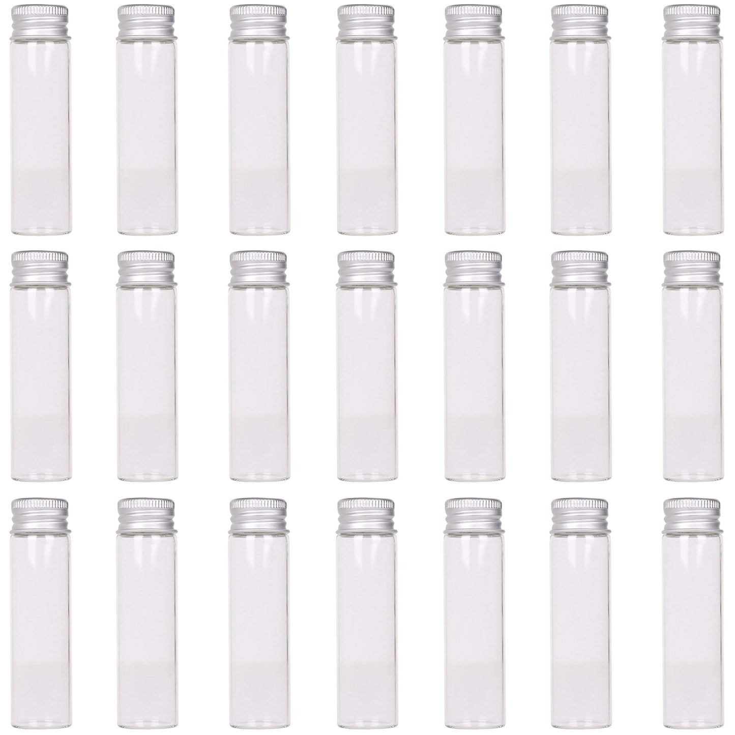 MaxMau 24 Glass Small Bottles 20ml Mini Jars with Screwed Metal Lids Clear Tiny Vials Aluminium Top Caps Sealed Storing Jewelry Beads Miniature Sample Bottle Wedding Favors Art Crafts DIY Decor