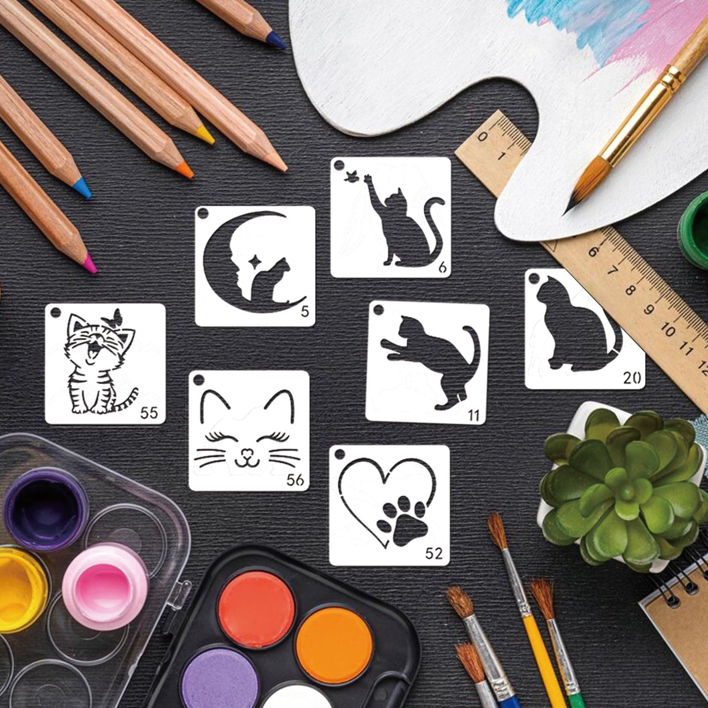 Small Stencils for Painting on Wood Reusable, 3 Inch Reusable Stencil for Craft Ornament Paint Template Stencils for Wall Card Rock Wood Signs Coasters Canvas Home Decor (cat)