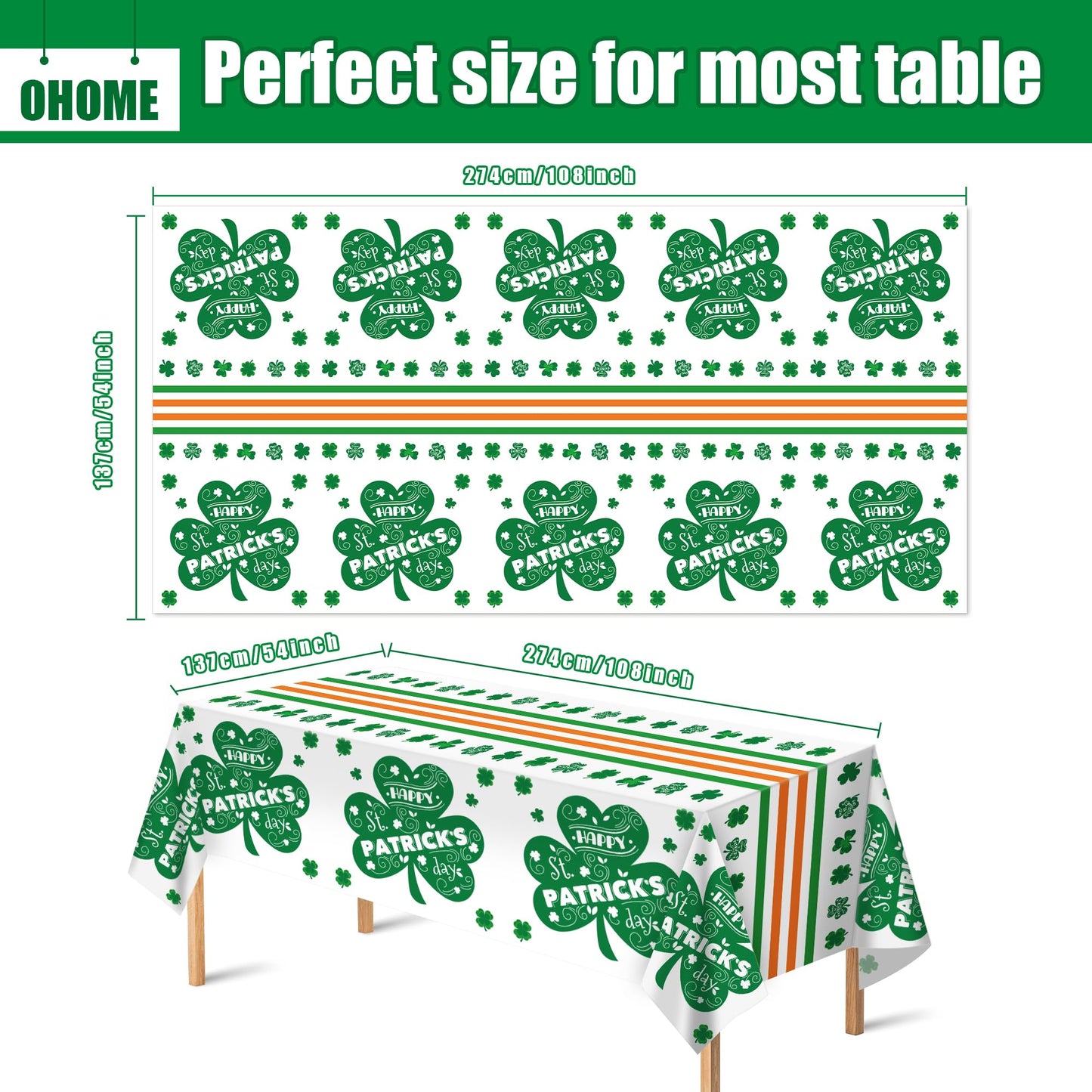 St. Patrick's Day Tablecloth - Shamrock Decorations, 54" X 108", 2 Pack