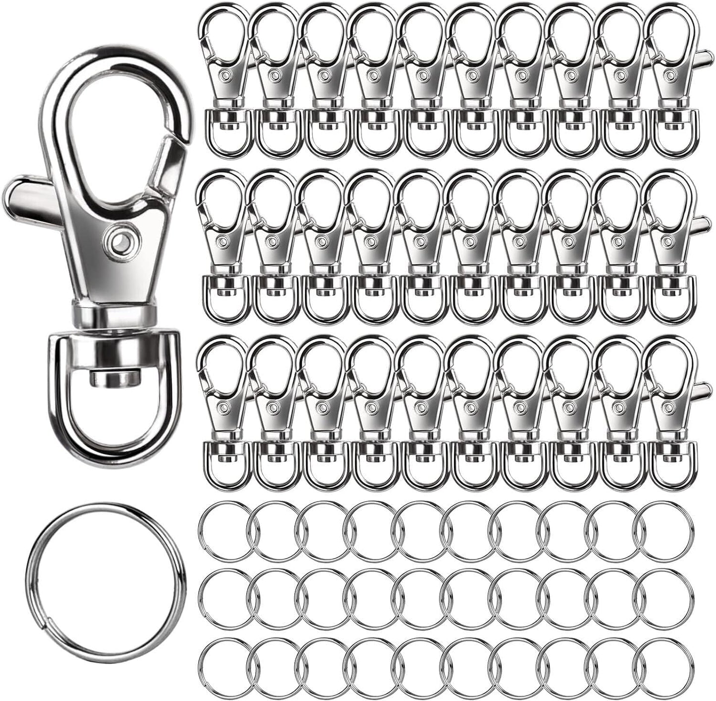 60PCS Metal Swivel Snap Hooks and Key Rings, 30PCS Small Lobster Claw Keychains Clasps and 30PCS Key Chain Ring for Keychain Clip, Key, Jewelry Making, Art Crafts, Silver