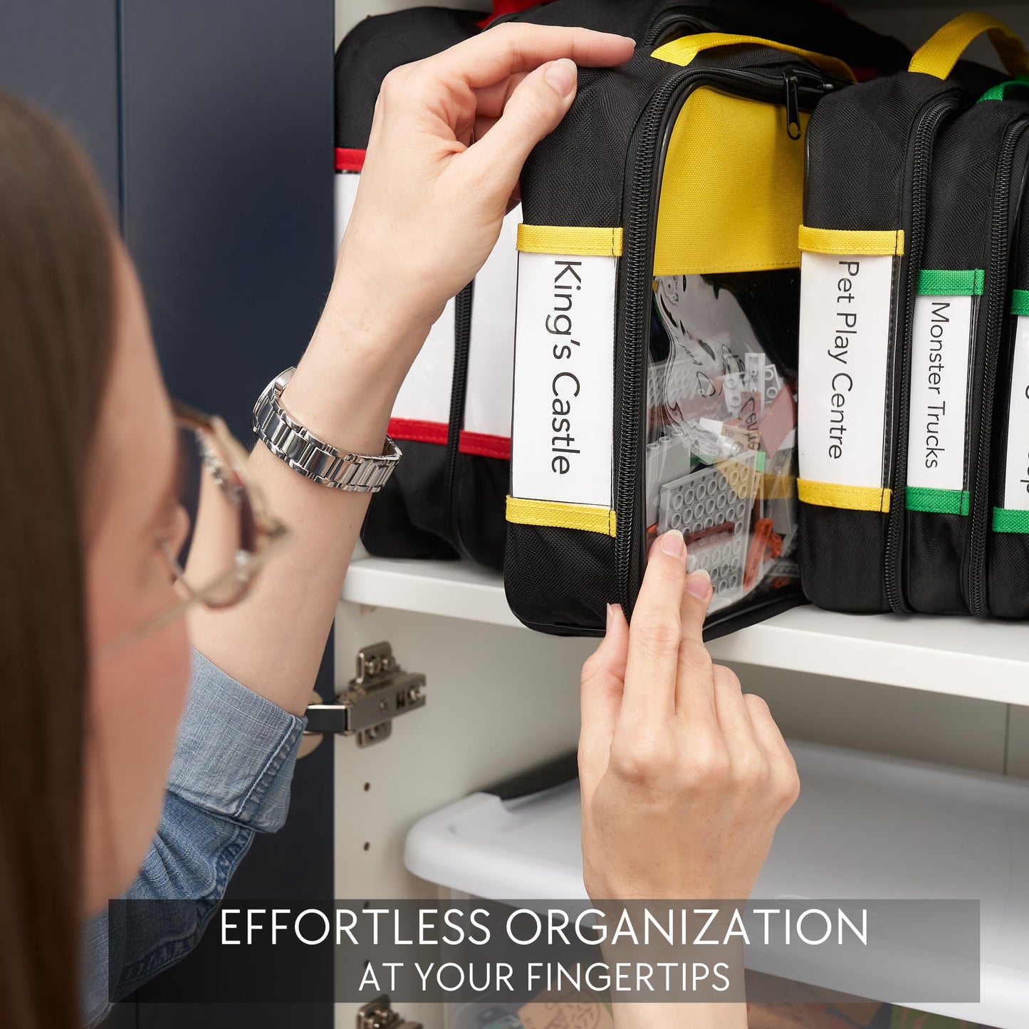 Premium Toy Storage Bags Compatible with LEGO Bricks - Set of 4 Bags With Labels, Handles & Pockets For Easy Organizing - Quality Bliss Bins for Keeping Puzzles & Board Games Stored with Ease