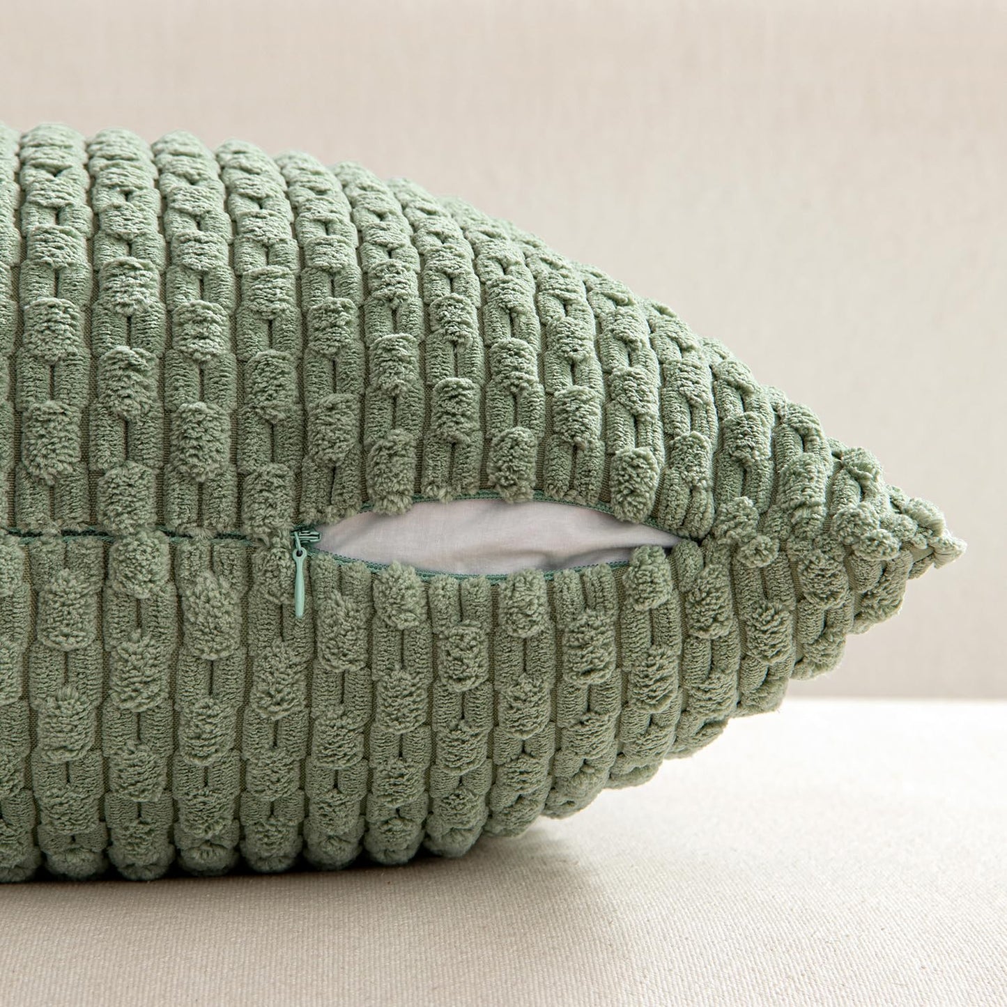 Throw Pillow Covers Soft Corduroy Decorative Set of 2 Boho Striped Pillow Covers Pillowcases Farmhouse Home Decor for Couch Bed Sofa Living Room Spring 18x18 Inch Sage Green