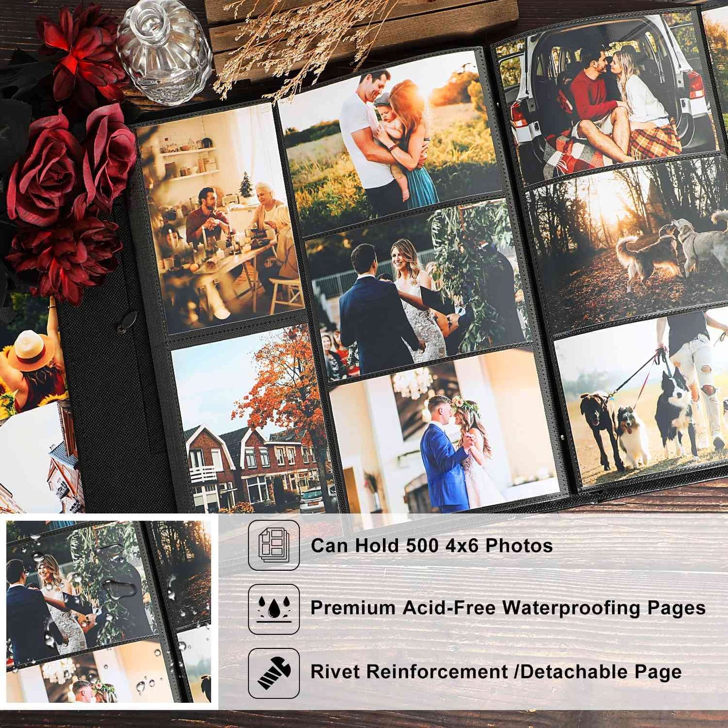 Ywlake Photo Album 4x6 500 Pockets Photo, Extra Large Capacity Family Wedding Picture Albums Holds 500 Horizontal and Vertical Photos Black