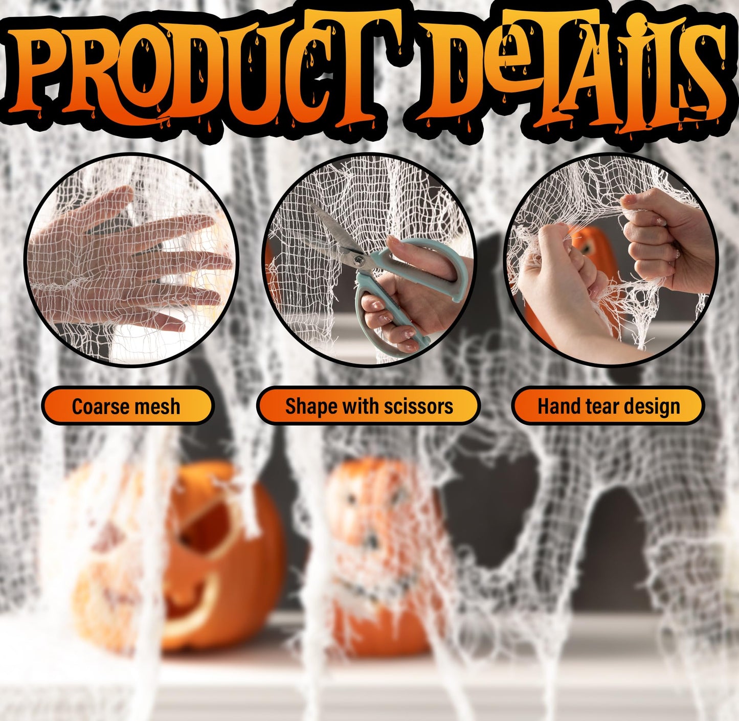 Tlswshsy 200" x 59" Halloween Spooky Cloth - Creepy Spooky Halloween Decorations - Large Size Scary Creepy Gauze for Halloween Party Supplies Stairway Window Table Doorways Decor