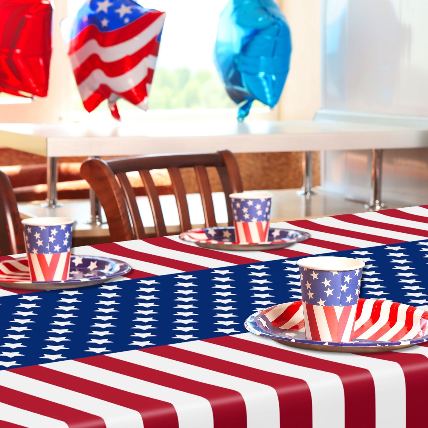 4 Pcs 4th of July Decorations, 108" X 54" Plastic 250th Anniversary 4th of July Tablecloths, Rectangle Red White Blue Tablecloth American Tablecover, Patriotic Table Cover Memorial Day Party Supplies